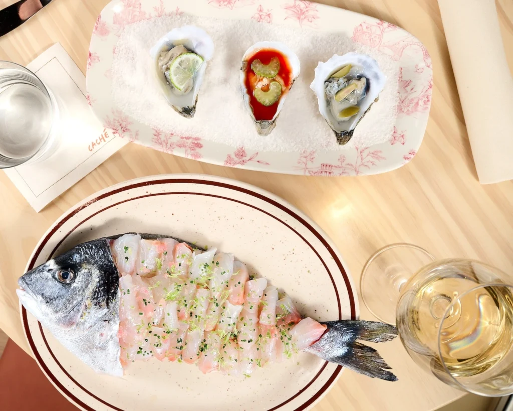 Caché bistro San Francisco oysters and raw fish